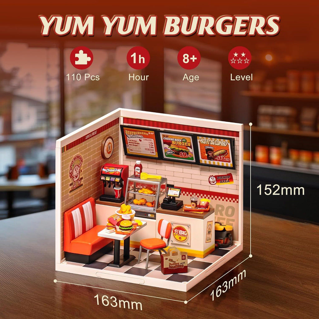 DIY Miniature Dollhouse Kits Yum Burgers With LED Building Craft DW010