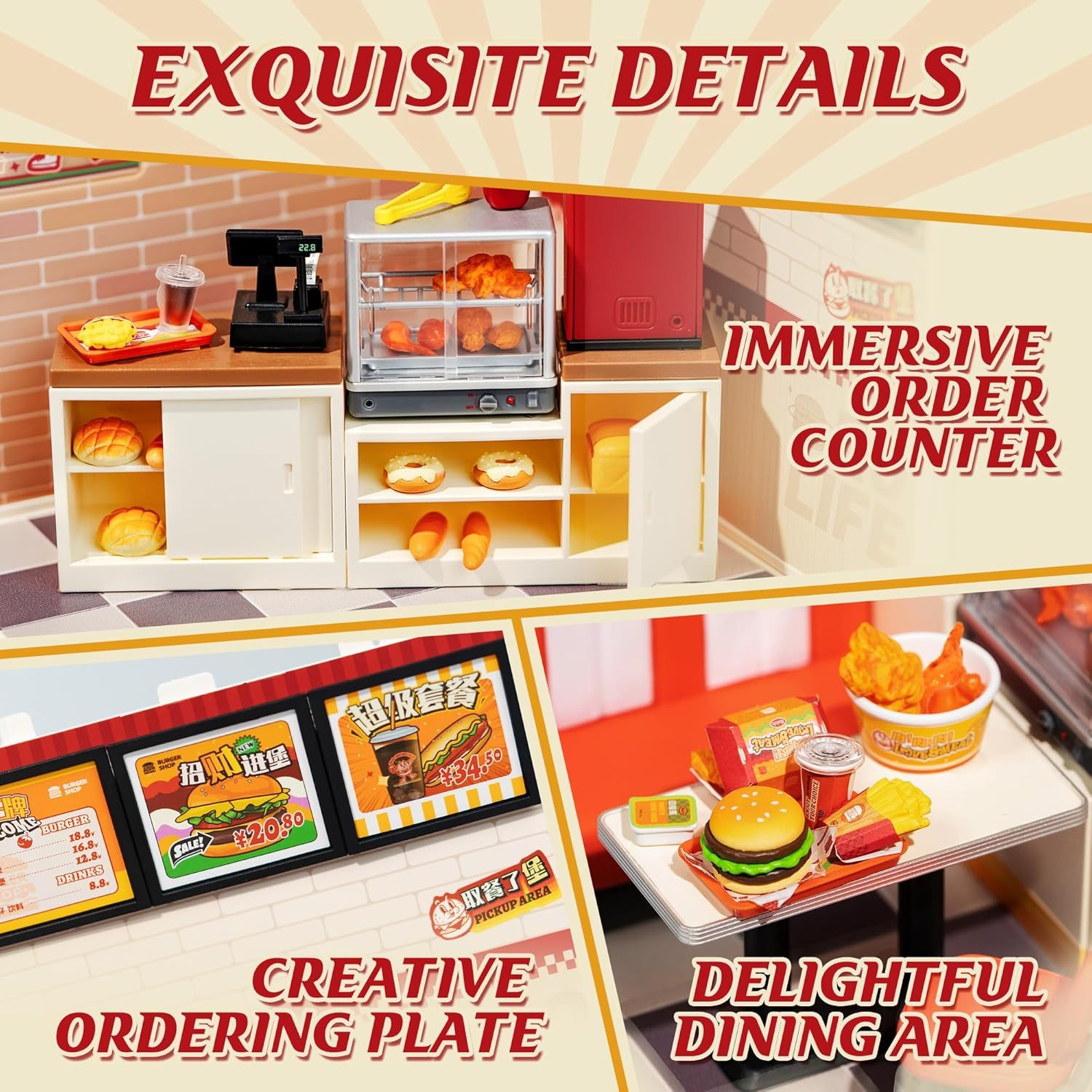 DIY Miniature Dollhouse Kits Yum Burgers With LED Building Craft DW010