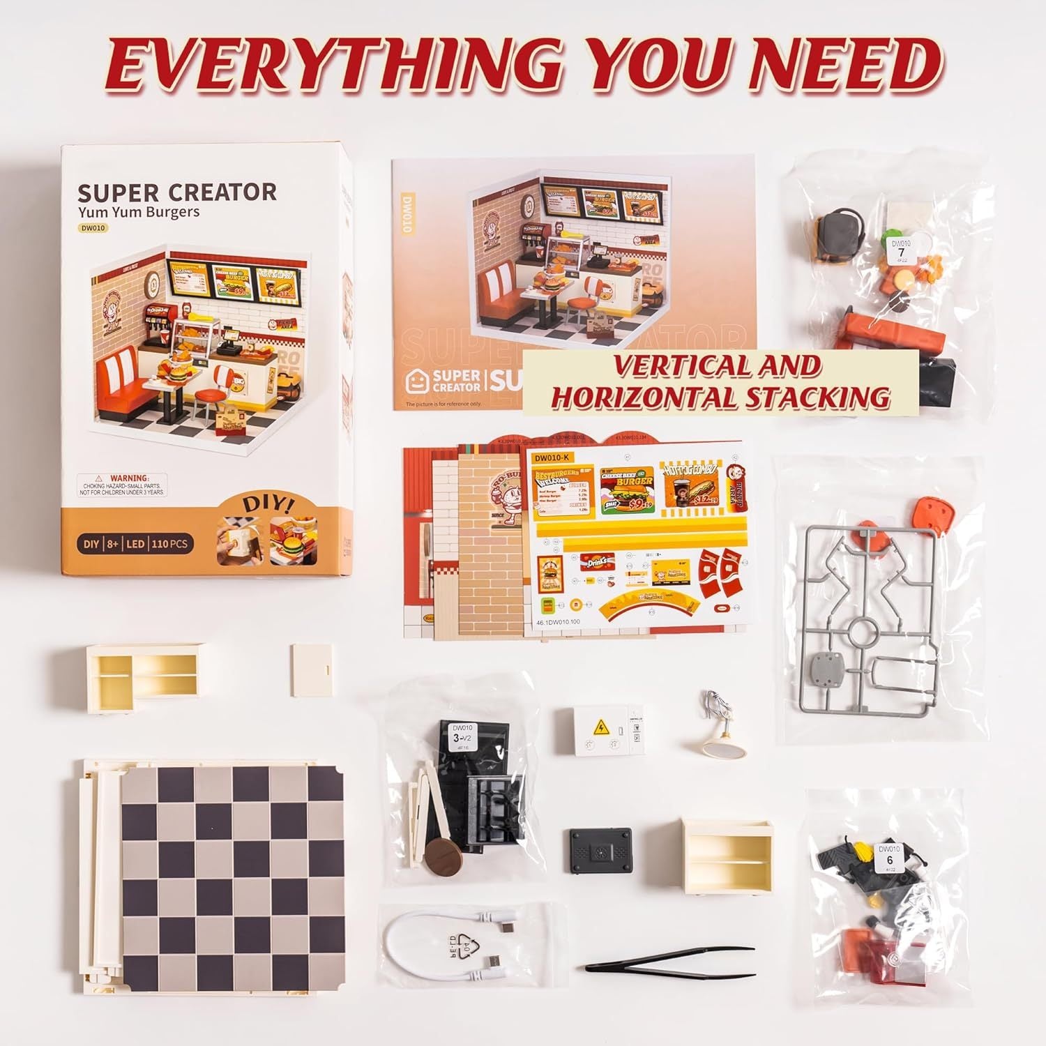 DIY Miniature Dollhouse Kits Yum Burgers With LED Building Craft DW010