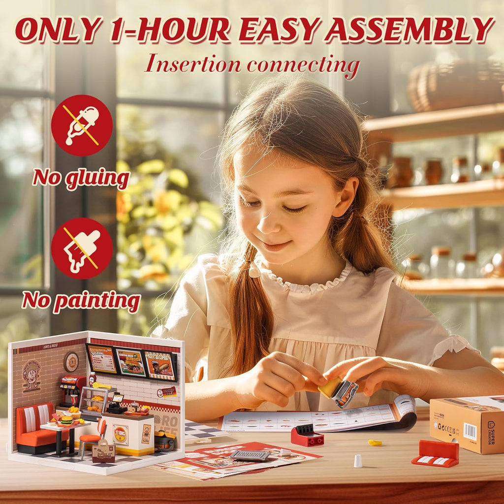 DIY Miniature Dollhouse Kits Yum Burgers With LED Building Craft DW010