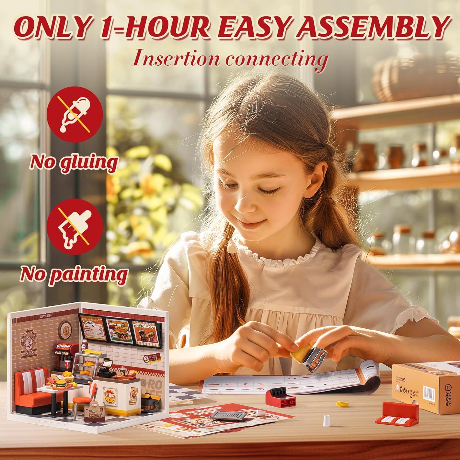 DIY Miniature Dollhouse Kits Yum Burgers With LED Building Craft DW010