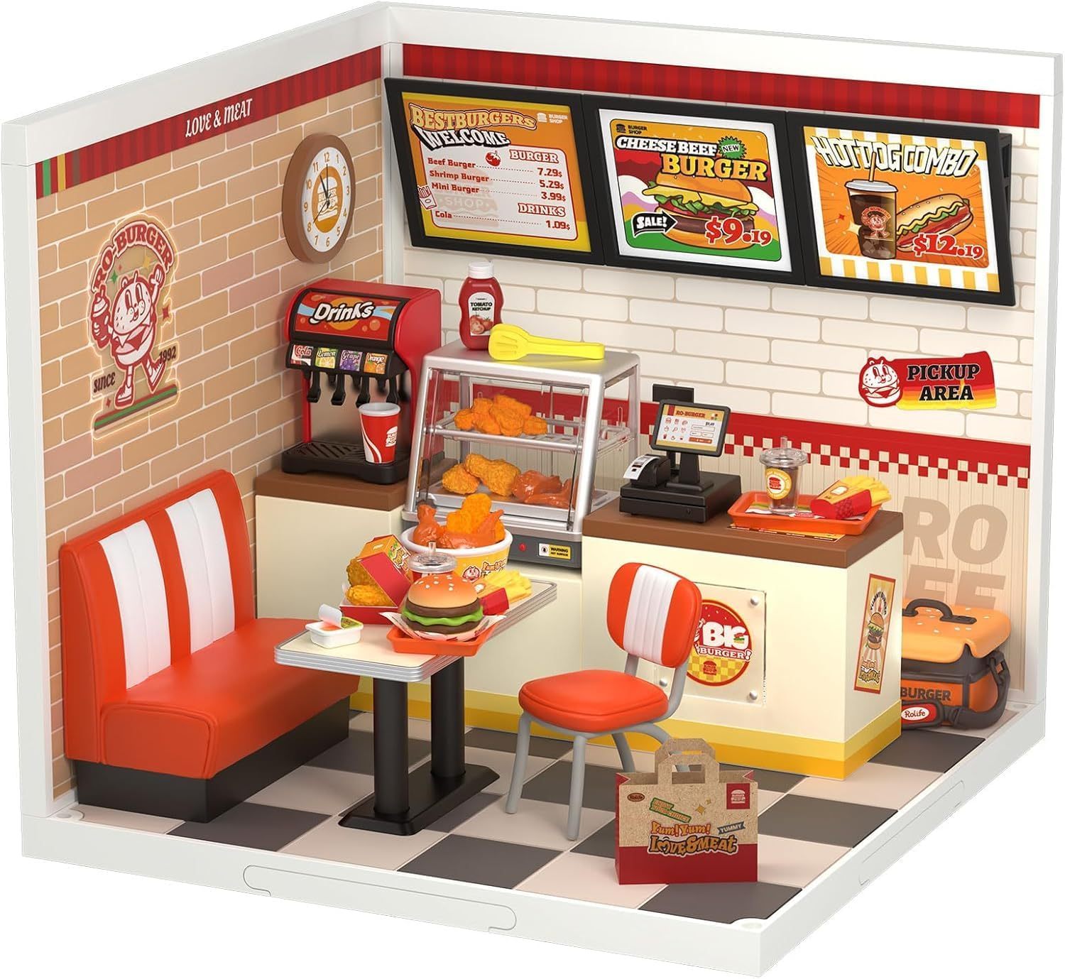 DIY Miniature Dollhouse Kits Yum Burgers With LED Building Craft DW010